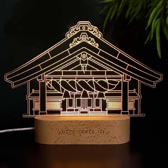 Indywidualna lampa 3D JAPANESE TEMPLE z plexi z owalną drewnianą podstawą
