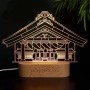 Indywidualna lampa 3D JAPANESE TEMPLE z plexi z owalną drewnianą podstawą