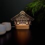 Indywidualna lampa 3D JAPANESE TEMPLE z plexi z owalną drewnianą podstawą